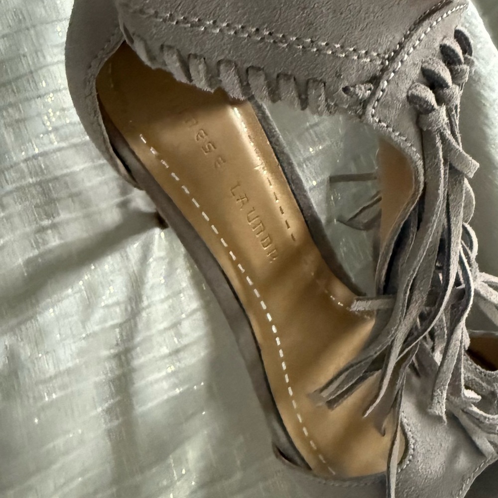 Chinese Laundry Santa Fe Taupe/Gray Suede Leather Fringe  Heel Sandals 10 EUC - Picture 11 of 11